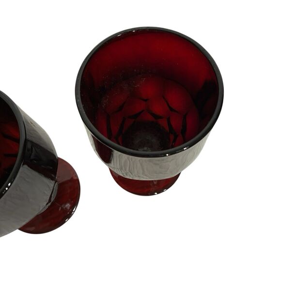 Two (2) vintage Anchor Hocking Georgian Ruby Red Glass footed tumblers. 5.5” - Picture 3 of 8